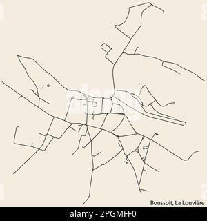 Detailed hand-drawn navigational urban street roads map of the BOUSSOIT MUNICIPALITY of the Belgian city of LA LOUVIÈRE, Belgium with vivid road lines Stock Vector