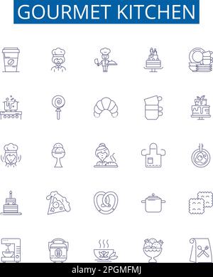 Gourmet kitchen line icons signs set. Design collection of cooking ...