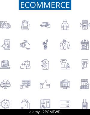 Ecommerce line icons signs set. Design collection of shopping, buying, selling, trading, commerce, digital, goods, retail outline concept vector Stock Vector