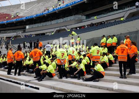 Ciudad Autonoma de Buenos Aires, Argentina, 22, March, 2023. Security waiting for the match between Argentina National Team vs. Panamá National Team, friendly match . Credit: Fabideciria. Stock Photo