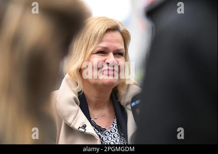 New York, USA. 23rd Mar, 2023. German Minister of the Interior Nancy Faeser seen being interviewed outside of the United Nations Headquarters, New York, NY, March 23, 2023. (Photo by Anthony Behar/Sipa USA) Credit: Sipa USA/Alamy Live News Stock Photo