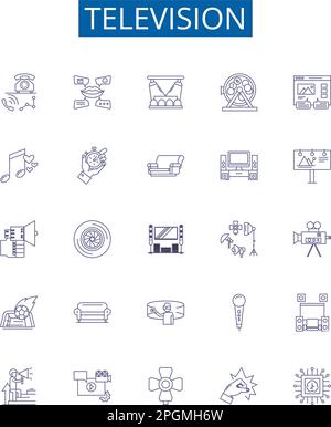 Television line icons signs set. Design collection of Television, TV, LCD, LED, Monitor, Plasmas, Digital, Big Screen outline concept vector Stock Vector