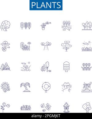 Plants line icons signs set. Design collection of Flora, Growth, Photosynthesis, Foliage, Algae, Trees, Shrubs, Petals outline concept vector Stock Vector