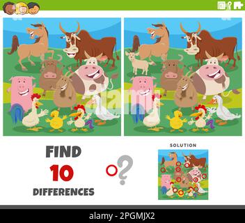 differences educational game with comic farm animals Stock Vector Image ...