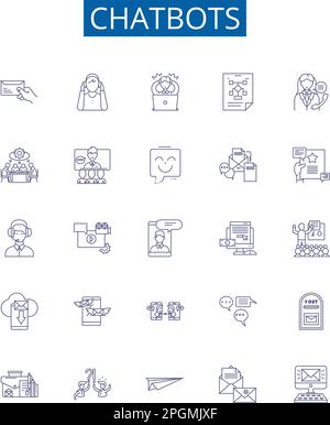 Chatbots line icons signs set. Design collection of Chatbots, Artificial, Intelligence, Automated, Conversational, Interface, Learning, Machine Stock Vector