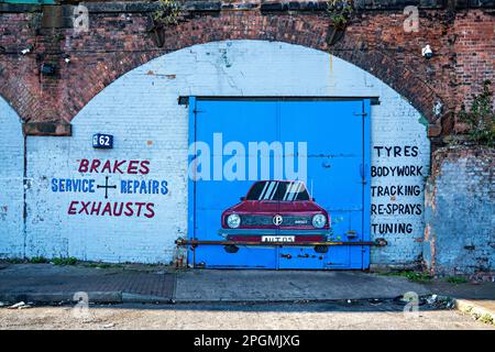 Car graphic design on garage doors Stock Photo