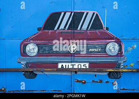 Car graphic design on commercial garage doors Stock Photo