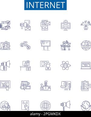 Internet line icons signs set. Design collection of Network, digital, web, cyberspace, broadband, online, information, communications outline concept Stock Vector