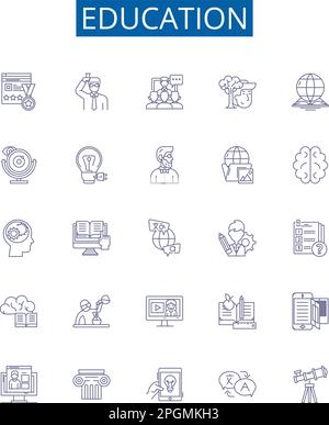 Education line icons signs set. Design collection of Learning, Schools, Higher, Teaching, Studying, Literacy, Courses, Training outline concept vector Stock Vector