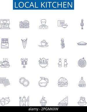 Local kitchen line icons signs set. Design collection of Cooking ...
