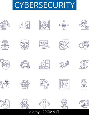 Cybersecurity line icons signs set. Design collection of Cybersecurity, Network, Security, Attack, Prevention, Monitor, Vulnerability, Malware outline Stock Vector