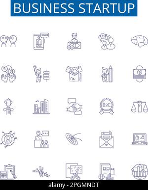 Business startup line icons signs set. Design collection of Entrepreneur, Funding, Networking, Planning, Investors, Market, Research, Launch outline Stock Vector