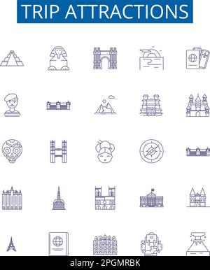Trip attractions line icons signs set. Design collection of Tourist ...