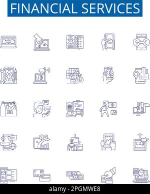 Financial services line icons signs set. Design collection of Finance, Banking, Loans, Investment, Insurance, Trading, Wealth, Credit outline concept Stock Vector