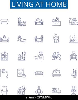 Co-habiting line icons collection. Roommates, Couple, Sharing, Living ...