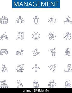 Management line icons signs set. Design collection of Lead, Organize, Control, Plan, Direct, Strategize, Supervise, Monitor outline concept vector Stock Vector
