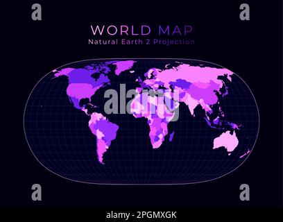 World Map. Natural Earth II projection. Futuristic world illustration ...