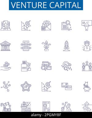 Venture capital line icons signs set. Design collection of Venture, Capital, Investing, Seed, Startups, Funding, Equity, Financial outline concept Stock Vector