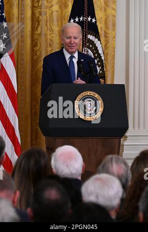 Washington, DC, USA. 23rd Mar, 2023. 3/23/23 The White House Washington DC.President Joe Biden delivers remarks at the Anniversary of The Affordable Care Act in the East Room. (Credit Image: © Christy Bowe/ZUMA Press Wire) EDITORIAL USAGE ONLY! Not for Commercial USAGE! Stock Photo