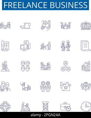 Freelance business line icons signs set. Design collection of freelance, business, contracting, outsourcing, self employment, entrepreneurship Stock Vector
