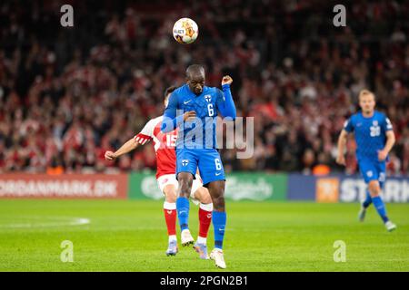 Copenhagen, Denmark. 23rd Mar, 2023. Glen Kamara (6) of Finland seen during the UEFA Euro 2024 qualification match between Denmark and Finland at Parken in Copenhagen. (Photo Credit: Gonzales Photo/Alamy Live News Stock Photo