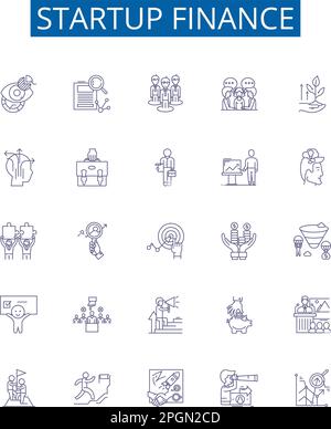 Startup finance line icons signs set. Design collection of Funding, Capital, Investing, Venture, Angel, Costs, Budget, Resource outline concept vector Stock Vector