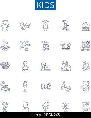 Kids line icons signs set. Design collection of Children, Toddlers, Babies, Youth, Teenagers, Infants, Nursery, Playful outline concept vector Stock Vector