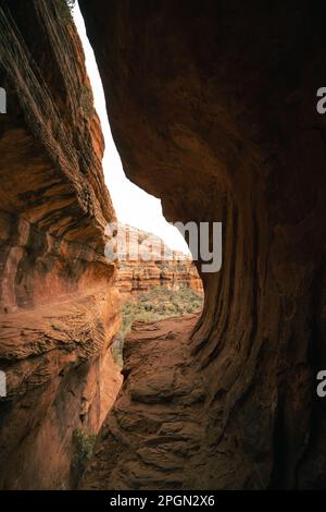 Vertical view of popular Subway Cave in Boynton Canyon Sedona Arizona. Stock Photo