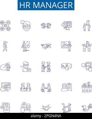 Hr manager line icons signs set. Design collection of HR, Manager, Human, Resources, Recruiting, Hiring, Training, Retention outline concept vector Stock Vector