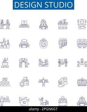 Design studio line icons signs set. Design collection of Design, Studio, Art, Creative, Graphics, Architecture, Interiors, Visual outline concept Stock Vector