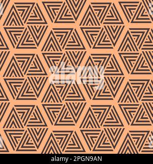 Seamless brown and beige vector graphic of equilateral triangles with a chevron design, positioned together to make an array of hexagons Stock Vector