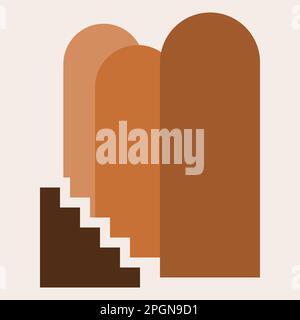 Vector graphic of three brown doors and a set of steps as a piece of modern art Stock Vector