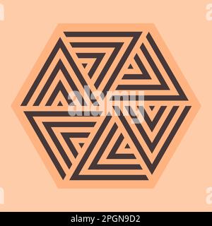 Brown and beige vector graphic of a possible company logo. It is a hexagon made up of six equilateral triangles, each with a chevron design Stock Vector