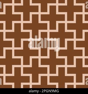 Brown and beige seamless vector graphic of interlocking brown plus signs on a beige background Stock Vector