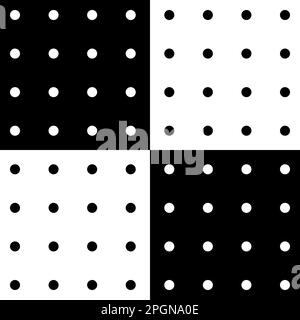 Seamless monochromatic vector graphic of alternate black and white quarters, each with sixteen small contrasting dots Stock Vector