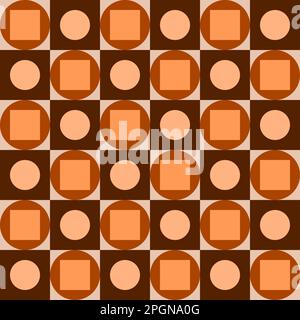Seamless vector graphic of circles and squares in shades of brown. It might be used as a retro fabric or wallpaper Stock Vector