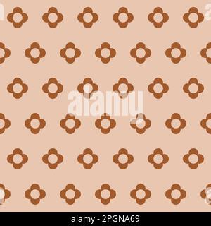 Seamless brown and beige vector graphic of stylized four petal flower arranged in diagonal rows Stock Vector