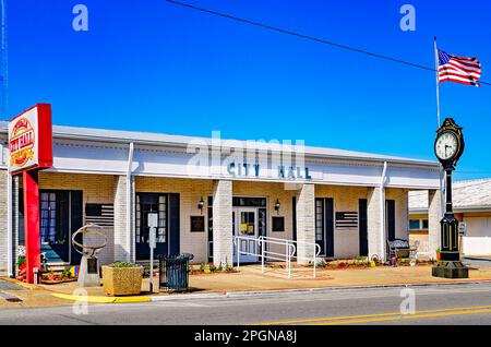 Lucedale City Hall is pictured, March 20, 2023, in Lucedale, Mississippi. Lucedale was founded in 1901. Stock Photo