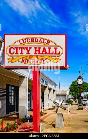 Lucedale City Hall is pictured, March 20, 2023, in Lucedale, Mississippi. Lucedale was founded in 1901. Stock Photo