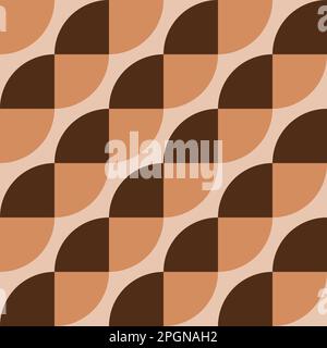 Seamless two tone brown vector graphic consisting of alternate quadrants of a circle forming diagonal patterns. It gives the appearance of a twisted r Stock Vector