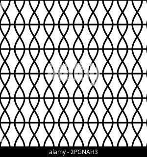 Monochrome vector graphic of vertical black spirals intersected by horizontal parallel lines, all on a white background Stock Vector