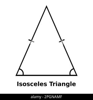 Simple monochrome vector graphic of an isosceles triangle. This is a shape with three sides, two of which are of equal length and two internal angles Stock Vector