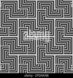 Seamless black and grey vector graphic of alternating rectangular shapes. Each shape has a labyrinthine design Stock Vector