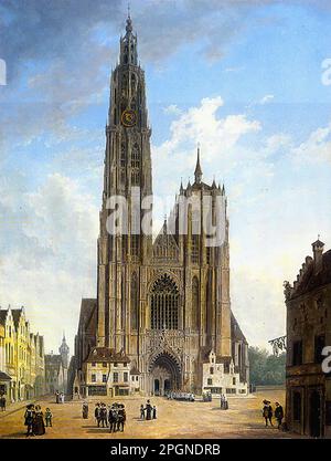 Quaglio II Domenico - Antwerp Cathedral - German School - 19th Century - Quaglio II Domenico - Antwerp Cathedral - German School - 19th  Century Stock Photo