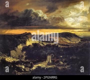 Feuerbach Anselm - Evening Landscape With Hermit Coming Home - German School - 19th and Early 20th Century - Feuerbach Anselm - Abendliche Landschaft Mit Heimkehrendem Einsiedler - German School - 19th and Early 20th Century Stock Photo