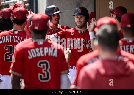 Glendale, United States. 24th Feb, 2023. Arizona Diamondbacks designated  hitter Kyle Lewis (1) homers on a fly ball to center field in the first  inning of an MLB spring training baseball game against the Colorado Rockies  at Salt River Fields, Sunday, M