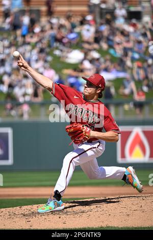 Glendale, United States. 24th Feb, 2023. Arizona Diamondbacks designated  hitter Kyle Lewis (1) homers on a fly ball to center field in the first  inning of an MLB spring training baseball game against the Colorado Rockies  at Salt River Fields, Sunday, M