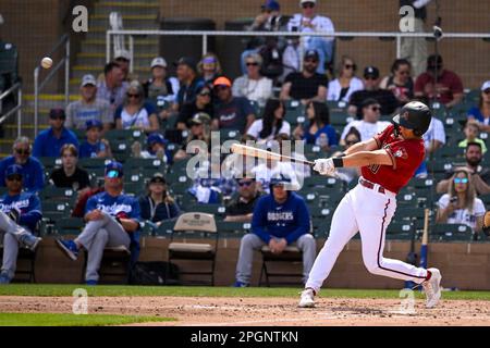 Glendale, United States. 24th Feb, 2023. Arizona Diamondbacks designated  hitter Kyle Lewis (1) homers on a fly ball to center field in the first  inning of an MLB spring training baseball game against the Colorado Rockies  at Salt River Fields, Sunday, M