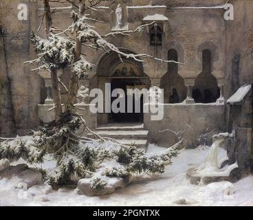 Lessing Karl Friedrich - Klosterhof IM Schnee - German School - 19th and Early 20th Century - Lessing Karl Friedrich - Klosterhof IM Schnee - German School - 19th and Early 20th Century Stock Photo