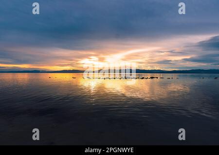 Scenic view of sea at sunset Stock Photo